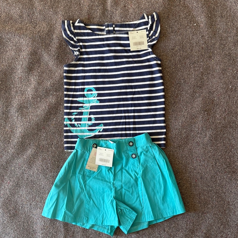 NWT - Kids Janie and Jack Striped Navy Top and Teal Shorts Set (Size 4)